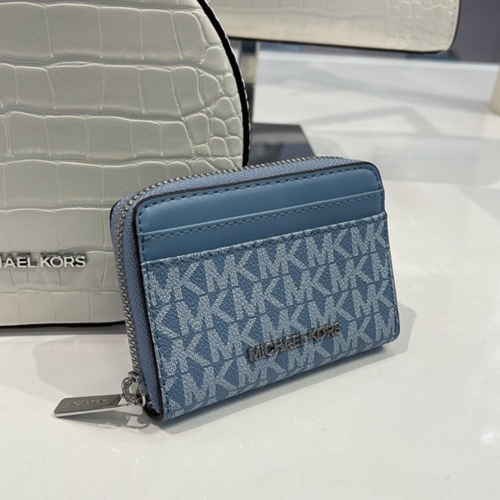 Michael Kors Jet Set Travel Medium Zip Around Card Case Chambray Multi - Picture 13 of 15